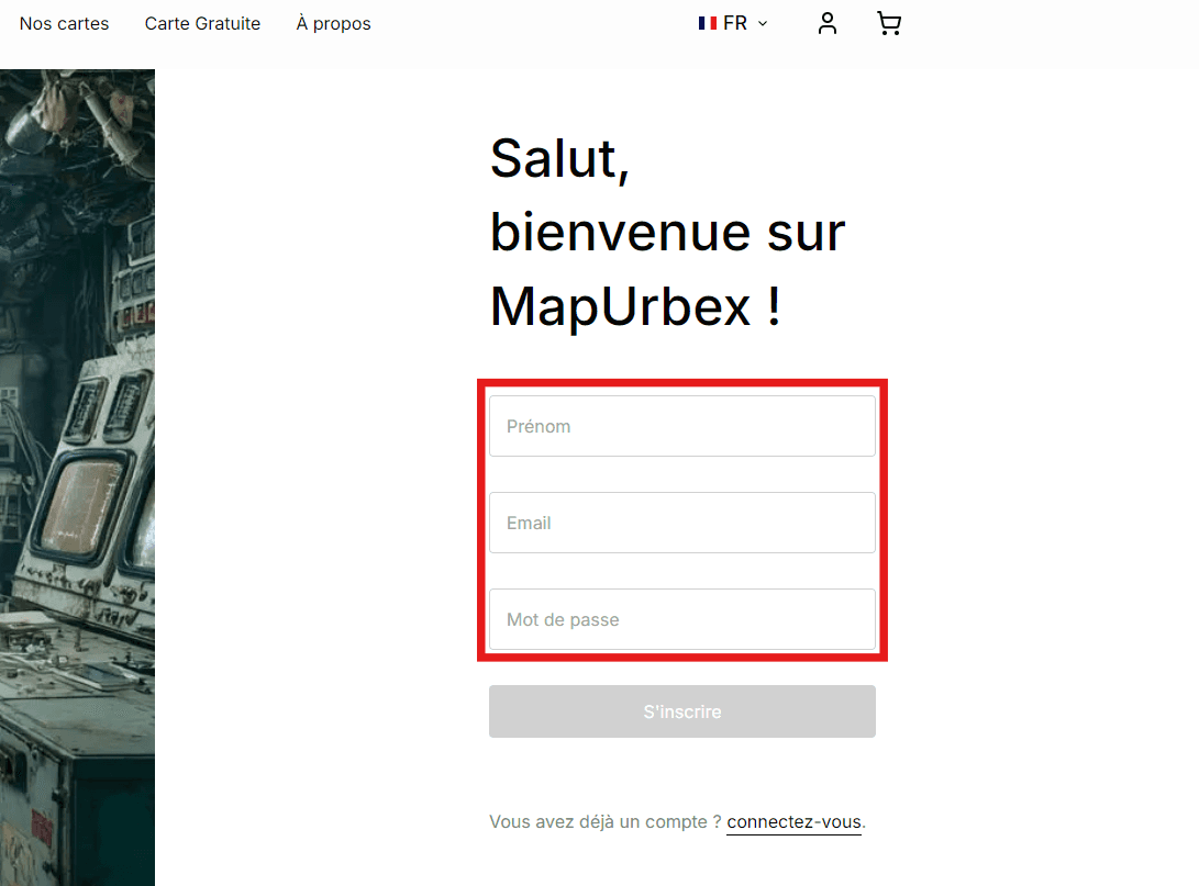 MapUrbex registration page