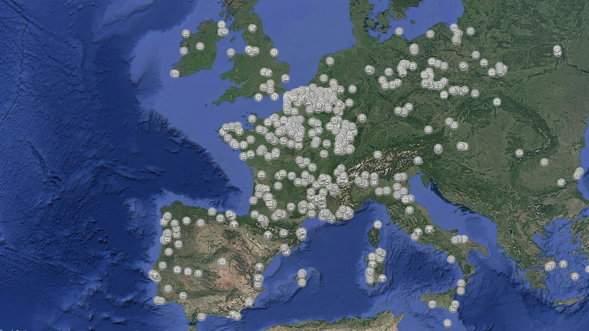 Aperçu de la carte urbex gratuite avec des centaines de lieux abandonnés
