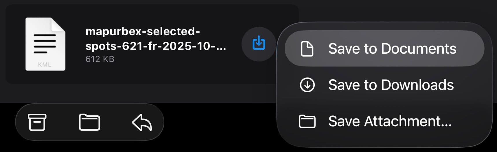 Saving the KML file from email to phone storage