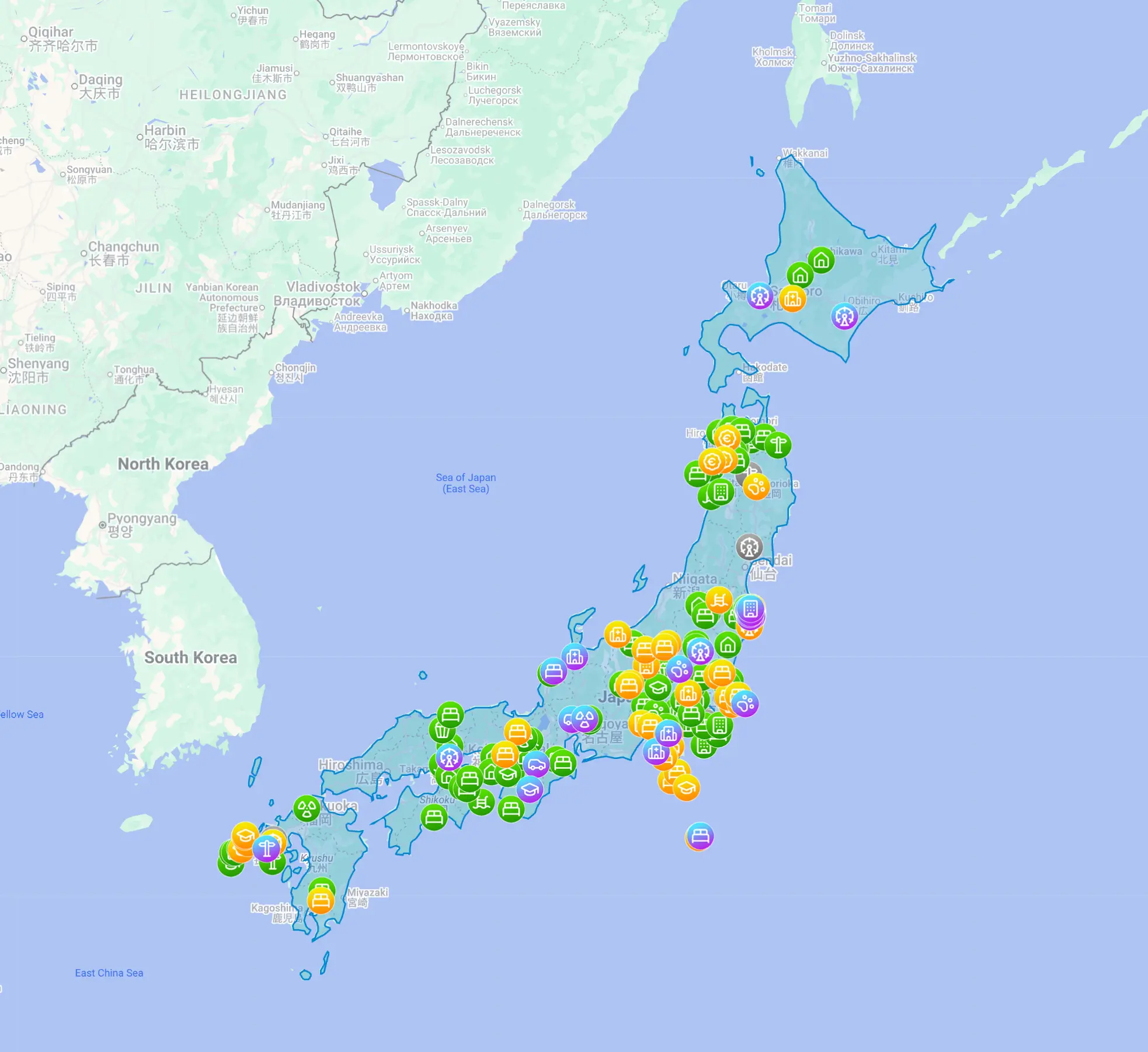 Japan urbex map interface